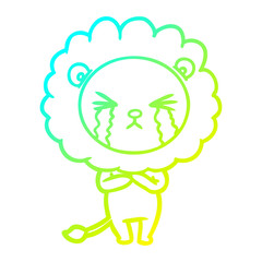 cold gradient line drawing cartoon crying lion