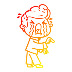 warm gradient line drawing cartoon crying man