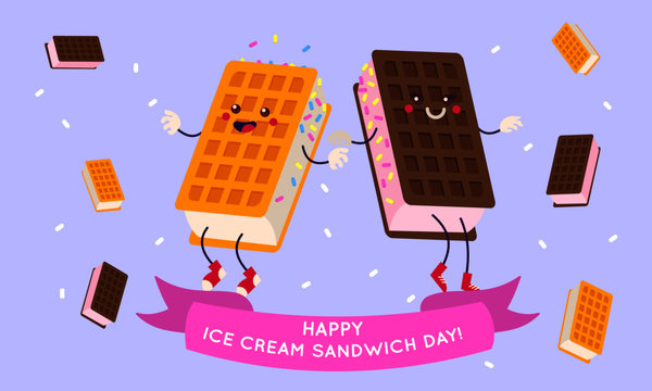 National Ice Cream Sandwich Day August 2 . Happy icecream couple dancing
