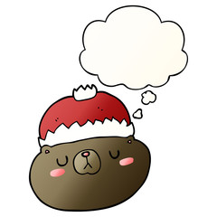 cartoon christmas bear and thought bubble in smooth gradient style