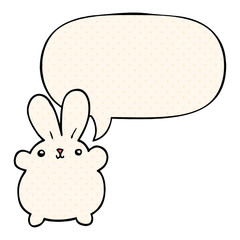 cute cartoon rabbit and speech bubble in comic book style