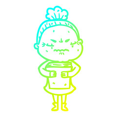 cold gradient line drawing cartoon annoyed old lady