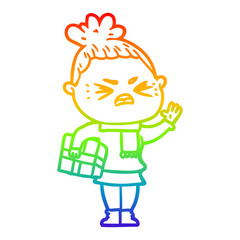 rainbow gradient line drawing cartoon angry woman