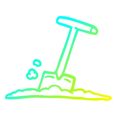 cold gradient line drawing cartoon shovel in dirt