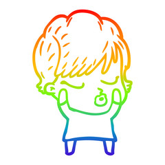 rainbow gradient line drawing cartoon woman with eyes shut