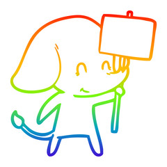 rainbow gradient line drawing cute cartoon elephant with sign