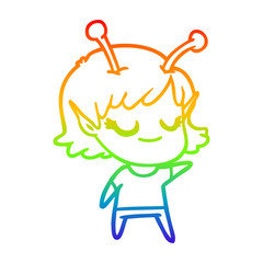 rainbow gradient line drawing smiling alien girl cartoon
