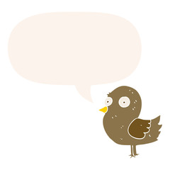 cartoon bird and speech bubble in retro style