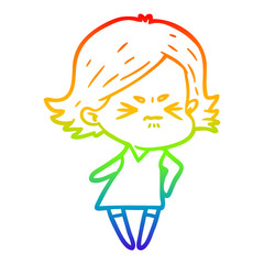 rainbow gradient line drawing cartoon angry woman