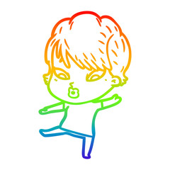 rainbow gradient line drawing cartoon woman
