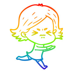 rainbow gradient line drawing cartoon angry girl