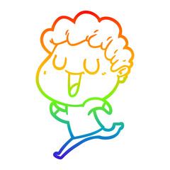 rainbow gradient line drawing laughing cartoon man running