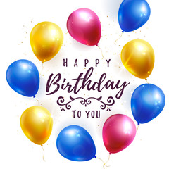 Happy Birthday greeting banner with balloons. Vector.