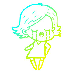 cold gradient line drawing cartoon girl crying