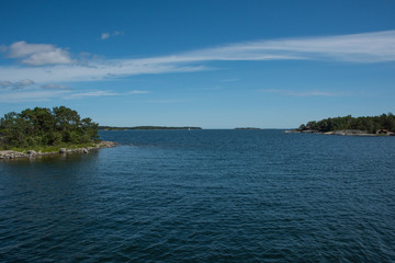 Islands in the Stockholm outer archipelago a sunny sommer day around the bay Bergbofjärden at the island Möja