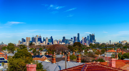 A large panorama of the city skyline of Melbourne, Victoria, Australia. View from north looking...