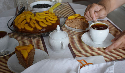 Breakfast with coffee and cake