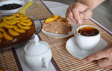 Breakfast with coffee and cake