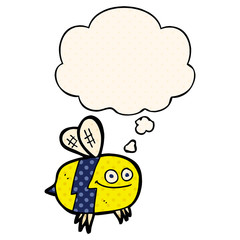 cartoon bee and thought bubble in comic book style