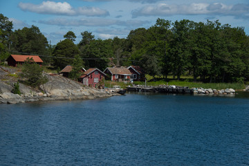 Fototapeta na wymiar Islands in the Stockholm outer archipelago a sunny sommer day around the bay Bergbofjärden at the island Möja