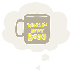 worlds best boss mug and thought bubble in retro style