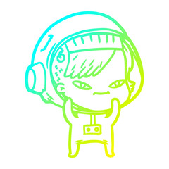 cold gradient line drawing cartoon astronaut woman