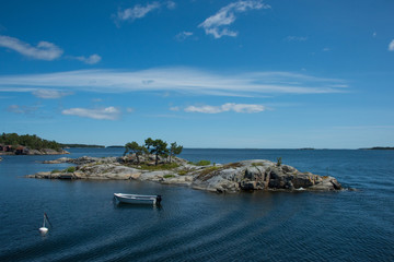 Islands in the Stockholm outer archipelago a sunny sommer day around the bay Bergbofj&auml;rden at the island M&ouml;ja