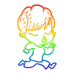 rainbow gradient line drawing cartoon woman with eyes shut