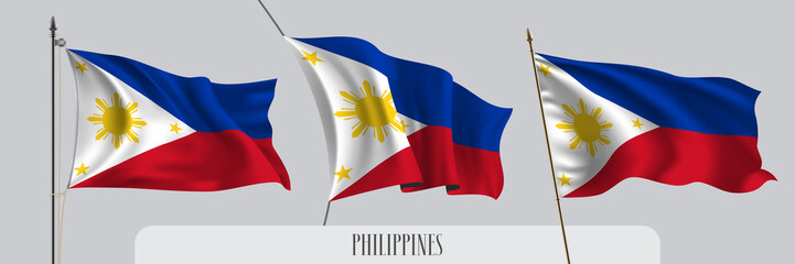Set of Philippines waving flag on isolated background vector illustration