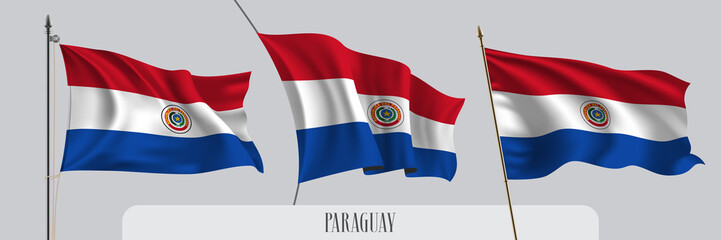 Set of Paraguay waving flag on isolated background vector illustration