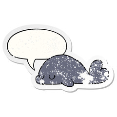 cute cartoon seal and speech bubble distressed sticker