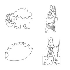 Isolated object of primitive and archeology symbol. Set of primitive and history vector icon for stock.