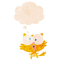 crazy cartoon cat and thought bubble in retro textured style
