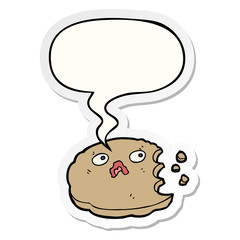cartoon bitten cookie and speech bubble sticker