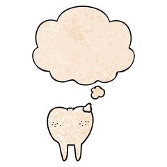 cartoon tooth and thought bubble in grunge texture pattern style