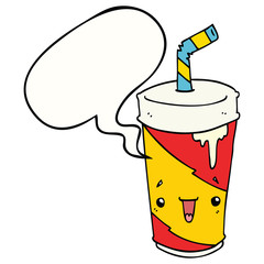 cartoon soda cup and speech bubble