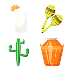 Vector illustration of Mexico and tequila symbol. Set of Mexico and fiesta stock symbol for web.