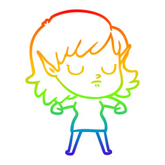 rainbow gradient line drawing cartoon elf girl