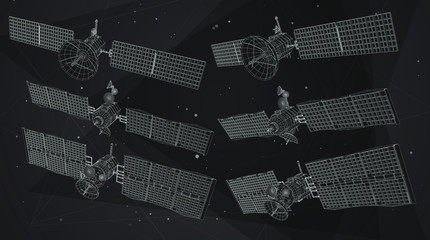 vector set. communications satellite of near-earth orbit. space technology of the future.