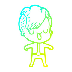 cold gradient line drawing cute cartoon girl with hipster haircut