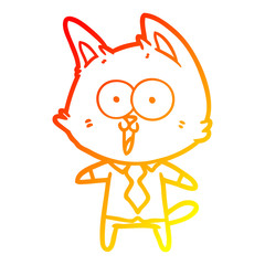 warm gradient line drawing funny cartoon cat wearing shirt and tie