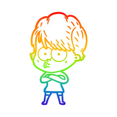 rainbow gradient line drawing cartoon woman