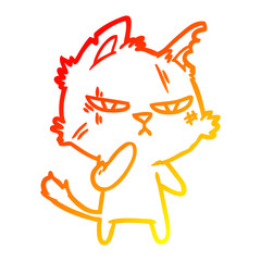 warm gradient line drawing tough cartoon cat