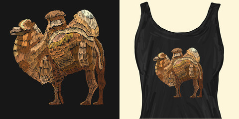 Embroidery arabian camel. Trendy apparel design. Template for fashionable clothes, modern print for t-shirts, apparel art