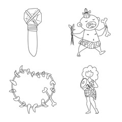 Vector illustration of primitive and archeology sign. Set of primitive and history stock vector illustration.