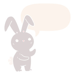 cute cartoon rabbit and speech bubble in retro style