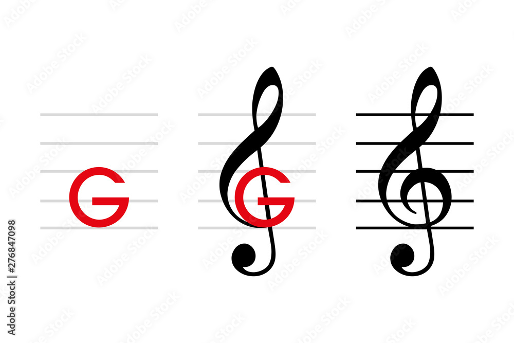 Poster g-clef development, note g4, on the line that passes through the curl of the clef. treble clef, if p