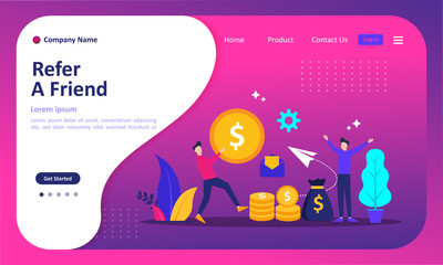 Refer A Friend Concept Design, People share info about referral and earn money. Suitable for web landing page, ui, mobile app, banner template. Vector Illustration