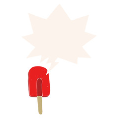 cartoon ice lolly and speech bubble in retro style