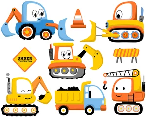 Wall murals Cartoon cars Vector set of construction vehicles cartoon